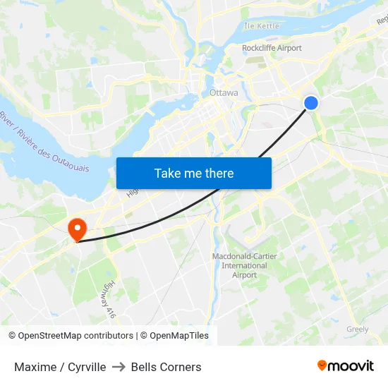 Maxime / Cyrville to Bells Corners map