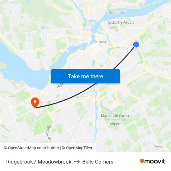 Ridgebrook / Meadowbrook to Bells Corners map