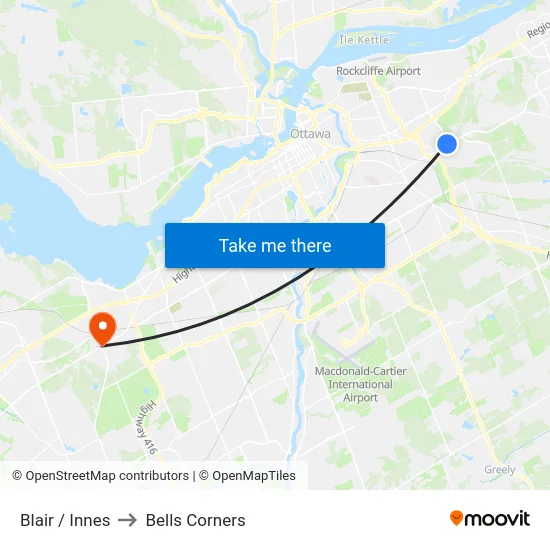 Blair / Innes to Bells Corners map