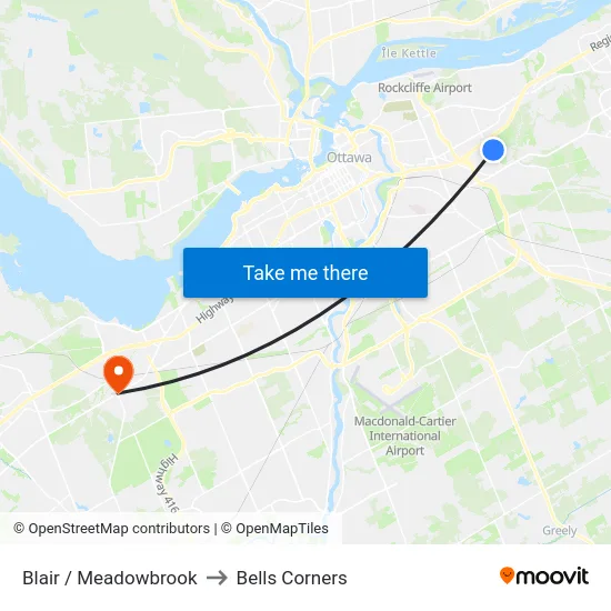 Blair / Meadowbrook to Bells Corners map
