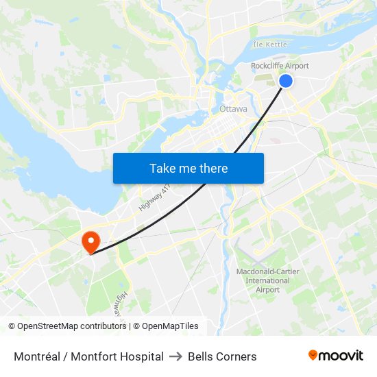 Montréal / Montfort Hospital to Bells Corners map