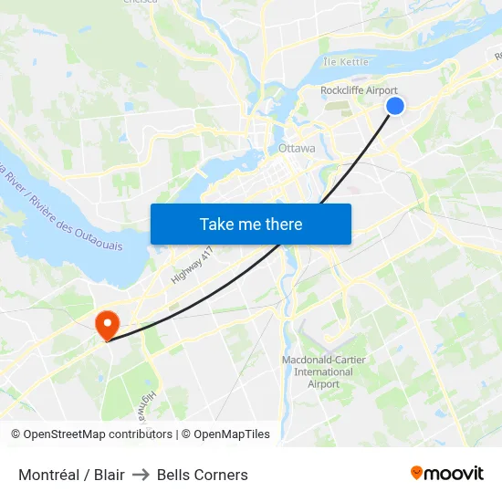 Montréal / Blair to Bells Corners map