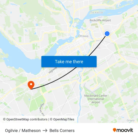 Ogilvie / Matheson to Bells Corners map