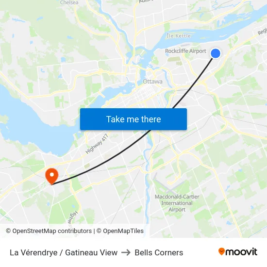 La Vérendrye / Gatineau View to Bells Corners map