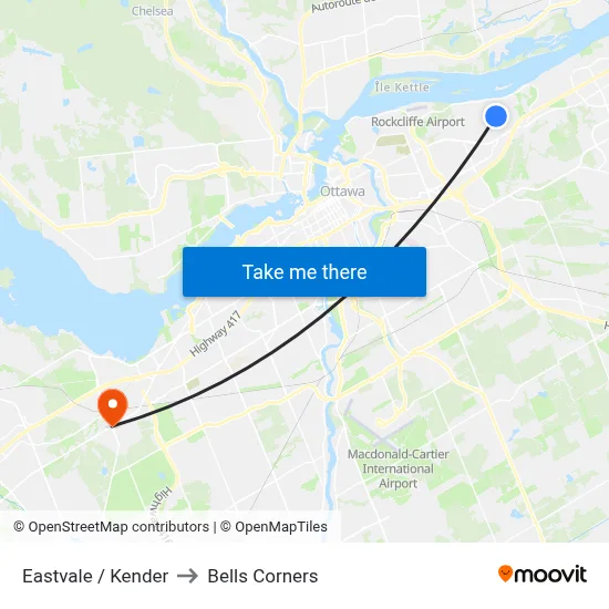 Eastvale / Kender to Bells Corners map