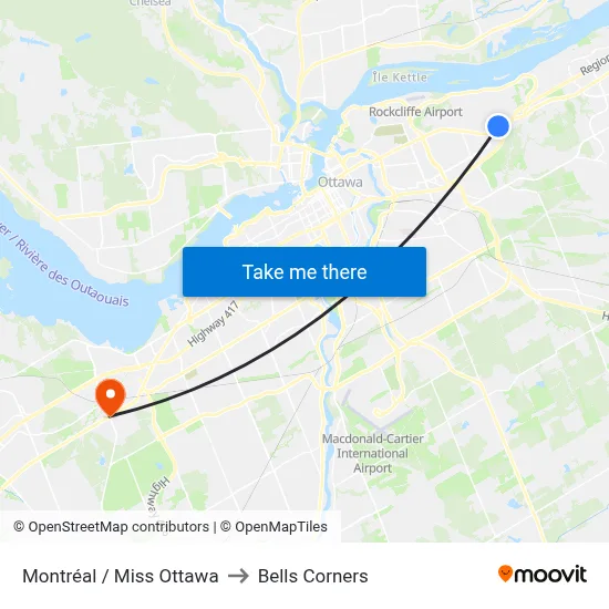 Montréal / Miss Ottawa to Bells Corners map