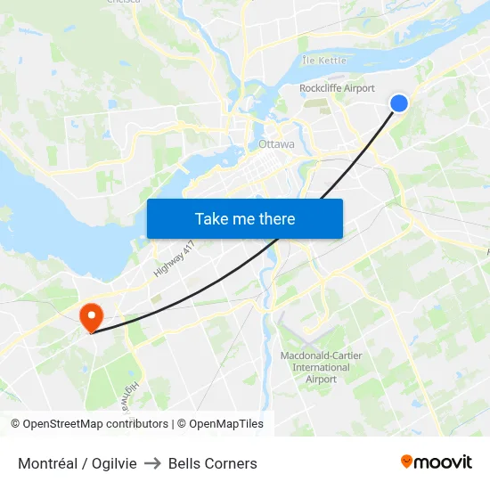 Montréal / Ogilvie to Bells Corners map
