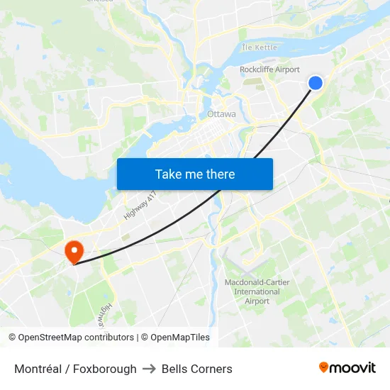 Montréal / Foxborough to Bells Corners map