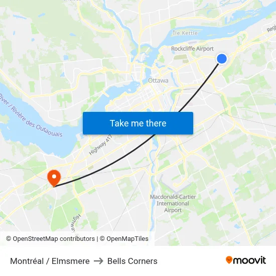 Montréal / Elmsmere to Bells Corners map