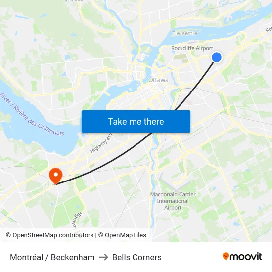 Montréal / Beckenham to Bells Corners map