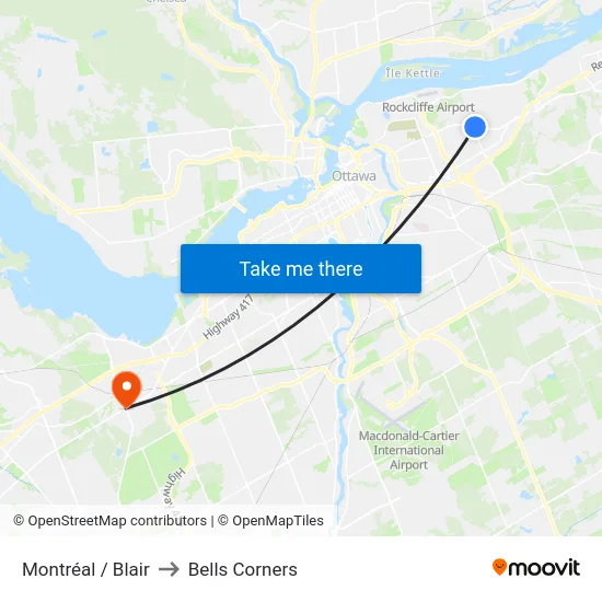 Montréal / Blair to Bells Corners map