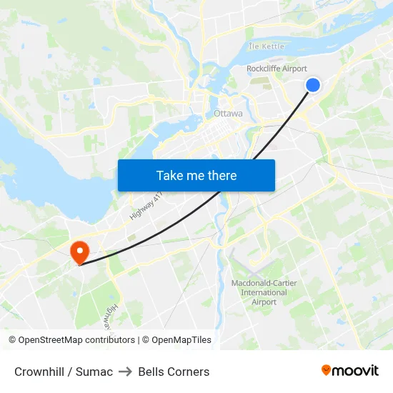 Crownhill / Sumac to Bells Corners map
