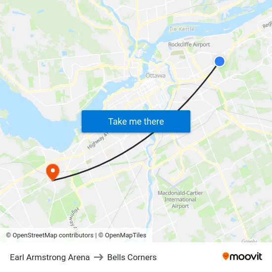 Earl Armstrong Arena to Bells Corners map