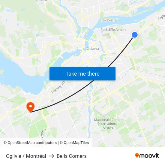 Ogilvie / Montréal to Bells Corners map