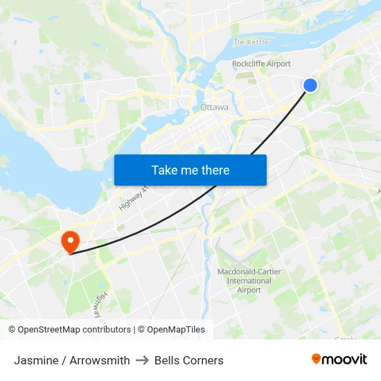 Jasmine / Arrowsmith to Bells Corners map