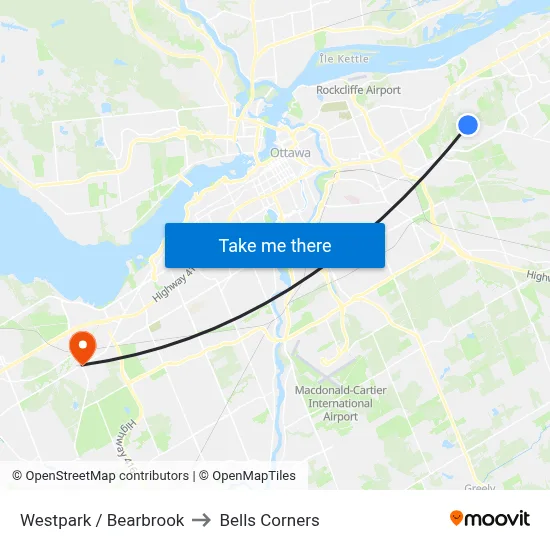 Westpark / Bearbrook to Bells Corners map