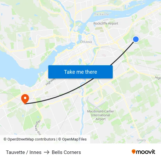 Tauvette / Innes to Bells Corners map