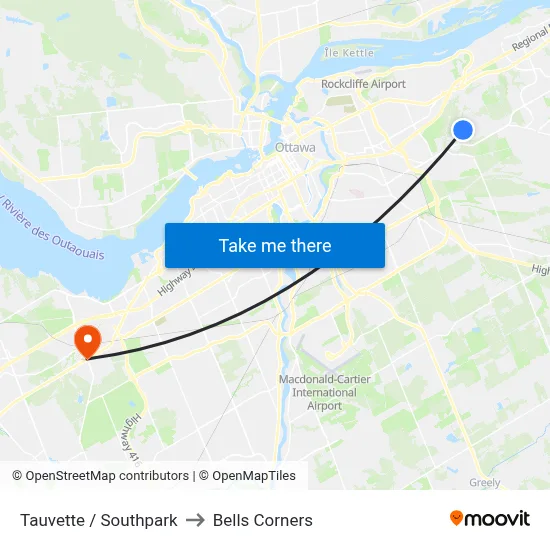 Tauvette / Southpark to Bells Corners map