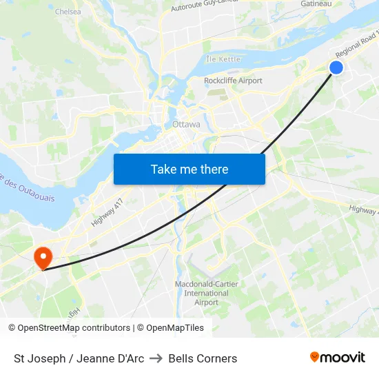 St Joseph / Jeanne D'Arc to Bells Corners map
