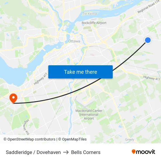 Saddleridge / Dovehaven to Bells Corners map
