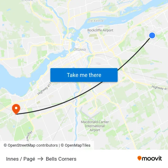 Innes / Pagé to Bells Corners map