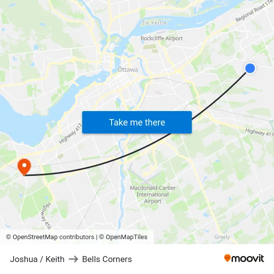 Joshua / Keith to Bells Corners map