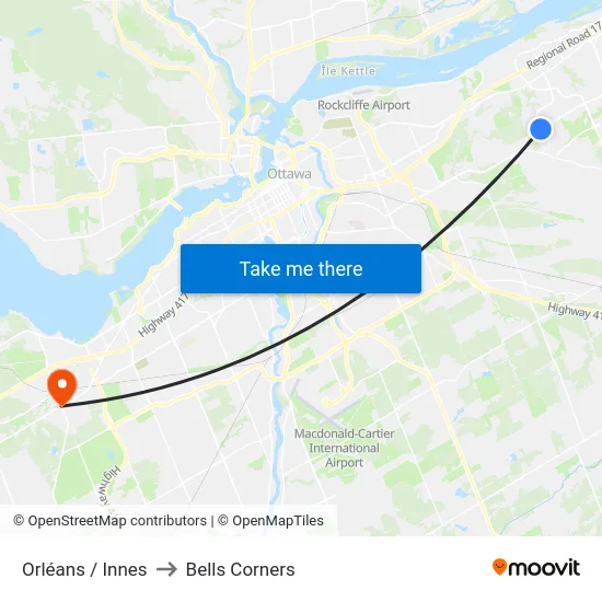 Orléans / Innes to Bells Corners map