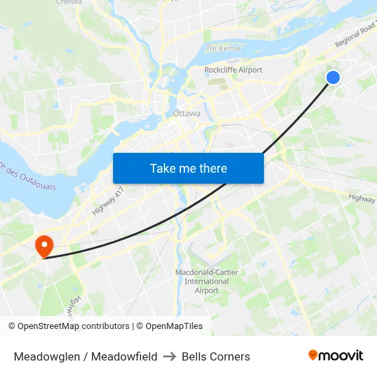 Meadowglen / Meadowfield to Bells Corners map