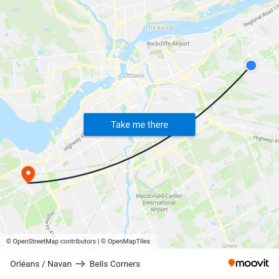 Orléans / Navan to Bells Corners map