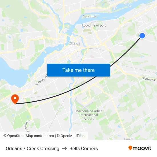 Orléans / Creek Crossing to Bells Corners map