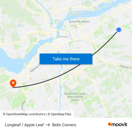 Longleaf / Apple Leaf to Bells Corners map