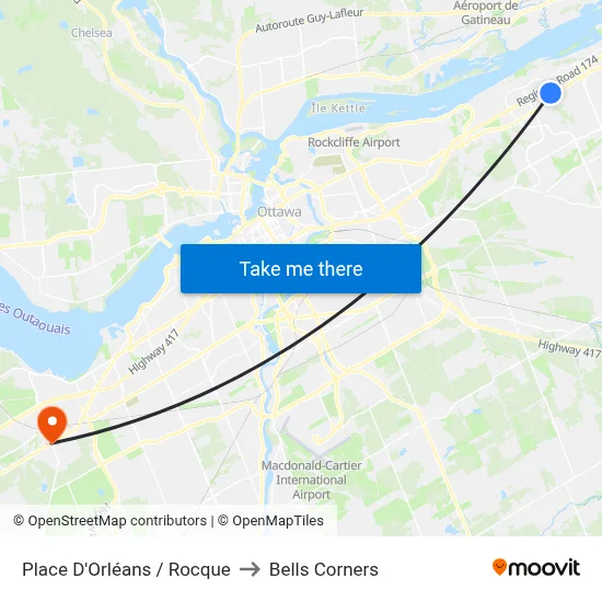 Place D'Orléans / Rocque to Bells Corners map
