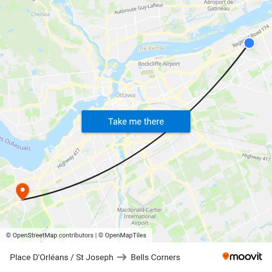 Place D'Orléans / St Joseph to Bells Corners map