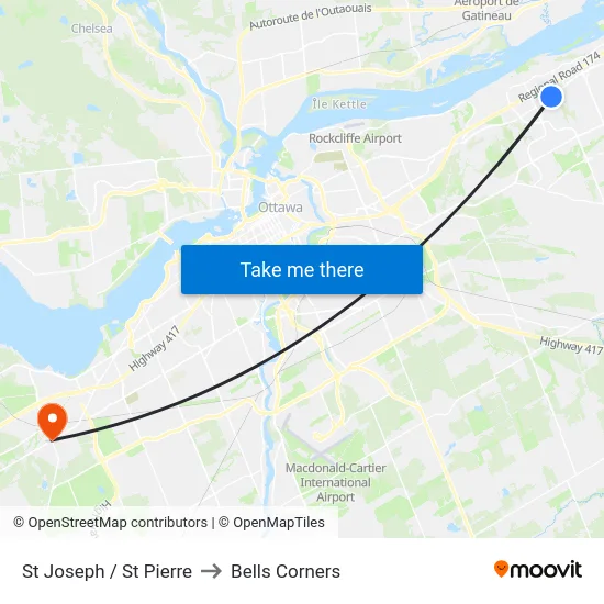 St Joseph / St Pierre to Bells Corners map