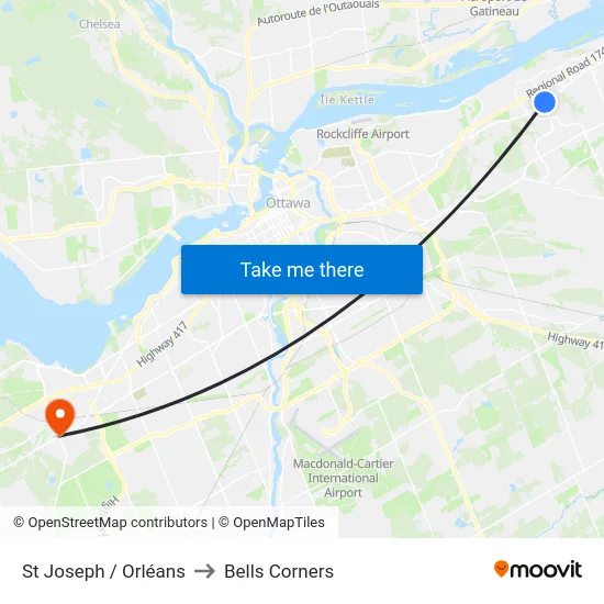 St Joseph / Orléans to Bells Corners map