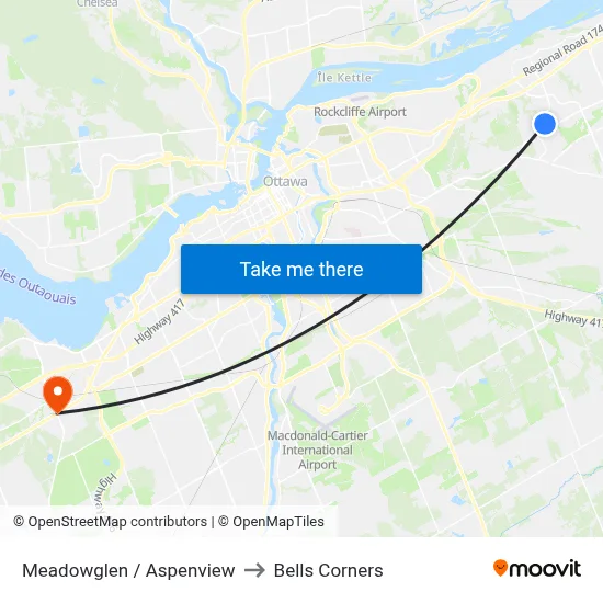Meadowglen / Aspenview to Bells Corners map