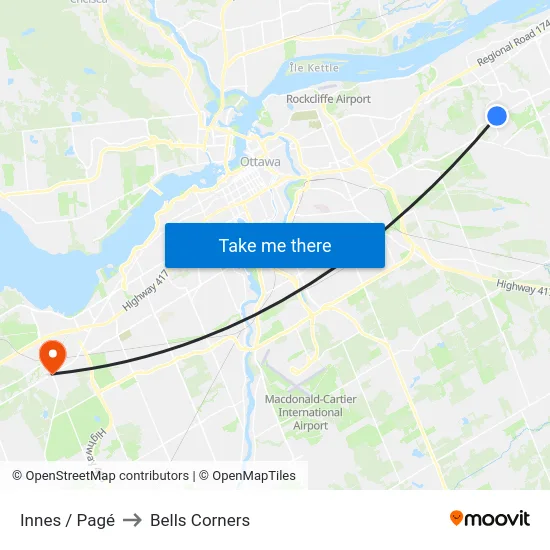 Innes / Pagé to Bells Corners map