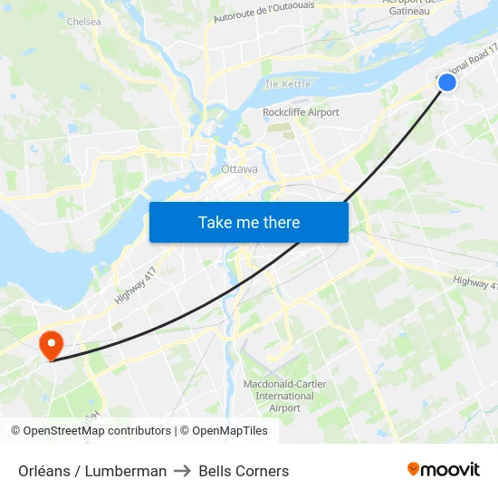 Orléans / Lumberman to Bells Corners map