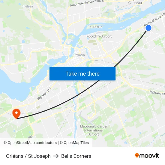 Orléans / St Joseph to Bells Corners map