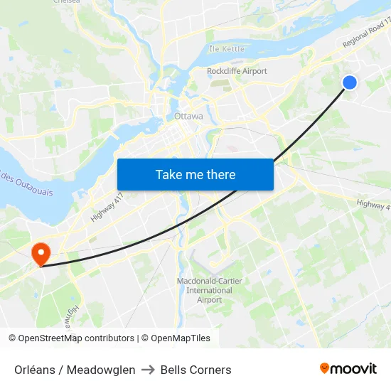 Orléans / Meadowglen to Bells Corners map