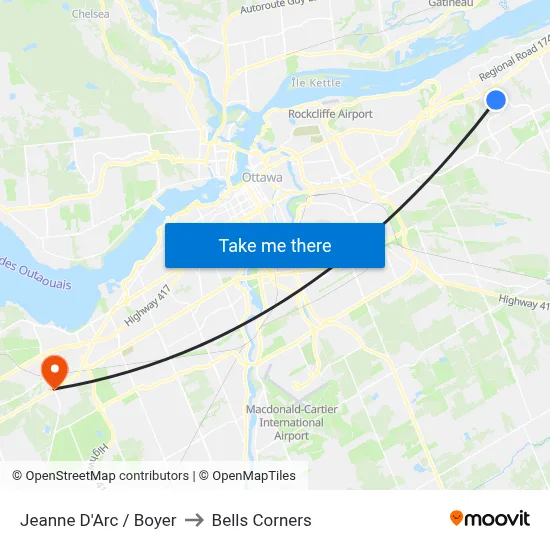 Jeanne D'Arc / Boyer to Bells Corners map