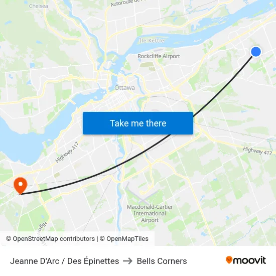 Jeanne D'Arc / Des Épinettes to Bells Corners map
