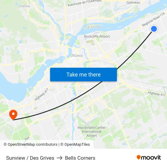 Sunview / Des Grives to Bells Corners map