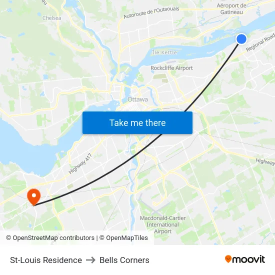 St-Louis Residence to Bells Corners map