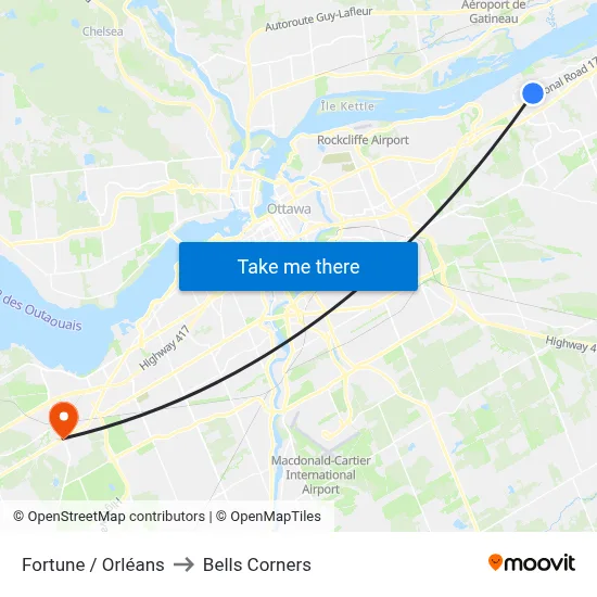 Fortune / Orléans to Bells Corners map