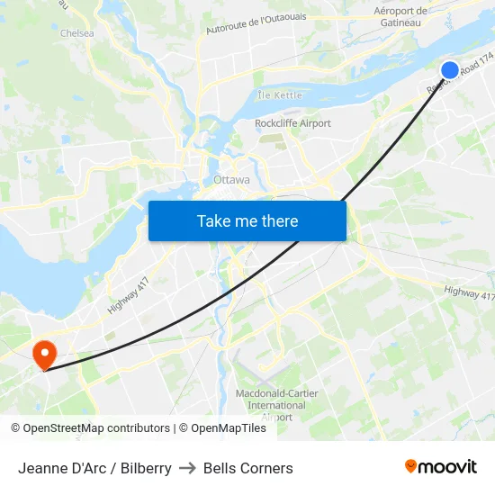 Jeanne D'Arc / Bilberry to Bells Corners map