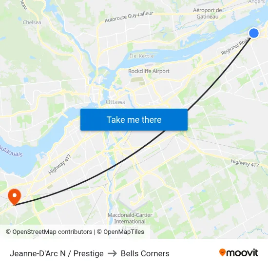 Jeanne-D'Arc N / Prestige to Bells Corners map