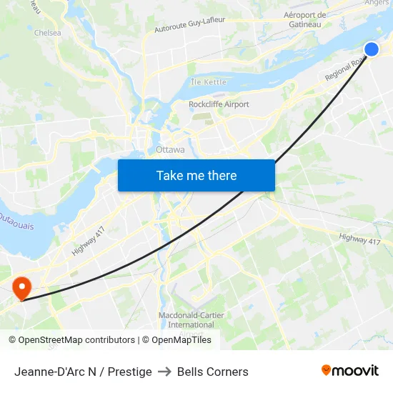 Jeanne-D'Arc N / Prestige to Bells Corners map