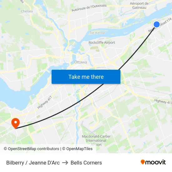 Bilberry / Jeanne D'Arc to Bells Corners map