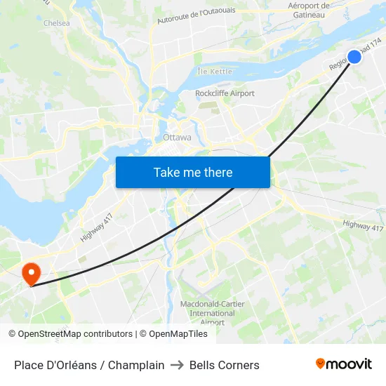 Place D'Orléans / Champlain to Bells Corners map
